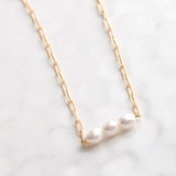 Virtue LARGE PAPERCLIP CHAIN TRIPLE PEARL NECKLACE White