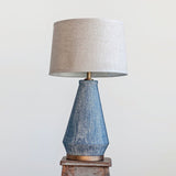 Creative Co-op CERAMIC TABLE LAMP WITH NATURAL LINEN SHADE Midnight Blue