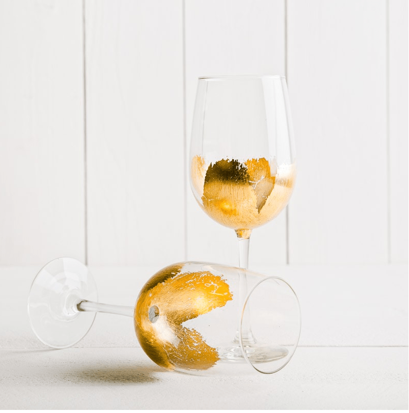 Elm Design HAND PAINTED GOLD LEAF STEMMED WHITE WINE GLASS