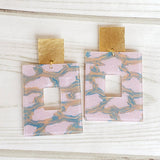Virtue GOLD SQUARE POST ACRYLIC RECTANGLE EARRINGS Pink Mermaid