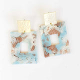 Virtue GOLD SQUARE POST ACRYLIC RECTANGLE EARRINGS Blue Watercolor
