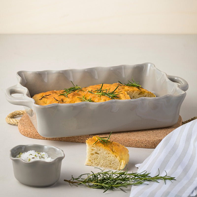 Casafina by Costa Nova RUFFLED LARGE RECTANGLE BAKER Gray