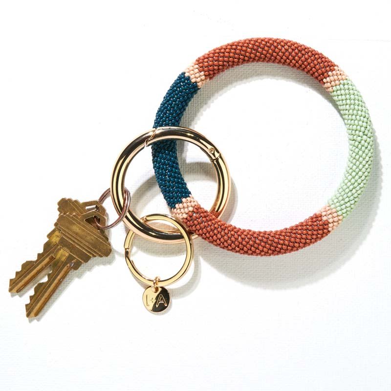 Ink and Alloy CHLOE SEED BEAD KEY RING Rust Peacock Blush Color Block