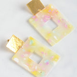 Virtue GOLD SQUARE POST ACRYLIC RECTANGLE EARRINGS Yellow Rose