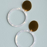 Virtue GOLD DISC POST ACRYLIC CIRCLE EARRINGS White Prism