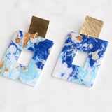 Virtue GOLD SQUARE POST ACRYLIC RECTANGLE EARRINGS Blue Abstract