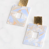 Virtue GOLD SQUARE POST ACRYLIC RECTANGLE EARRINGS Blue Marble