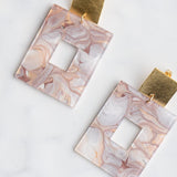 Virtue GOLD SQUARE POST ACRYLIC RECTANGLE EARRINGS Natural Marble