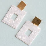 Virtue GOLD SQUARE POST ACRYLIC RECTANGLE EARRINGS Ivory