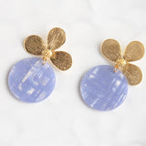 Virtue GOLD LOTUS FLOWER POST ACRYLIC CIRCLE DISC EARRINGS Blue Prism