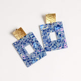 Virtue GOLD SQUARE POST ACRYLIC RECTANGLE EARRINGS Blue Python