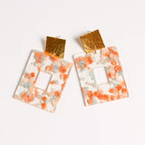Virtue GOLD SQUARE POST ACRYLIC RECTANGLE EARRINGS Coral Tulip