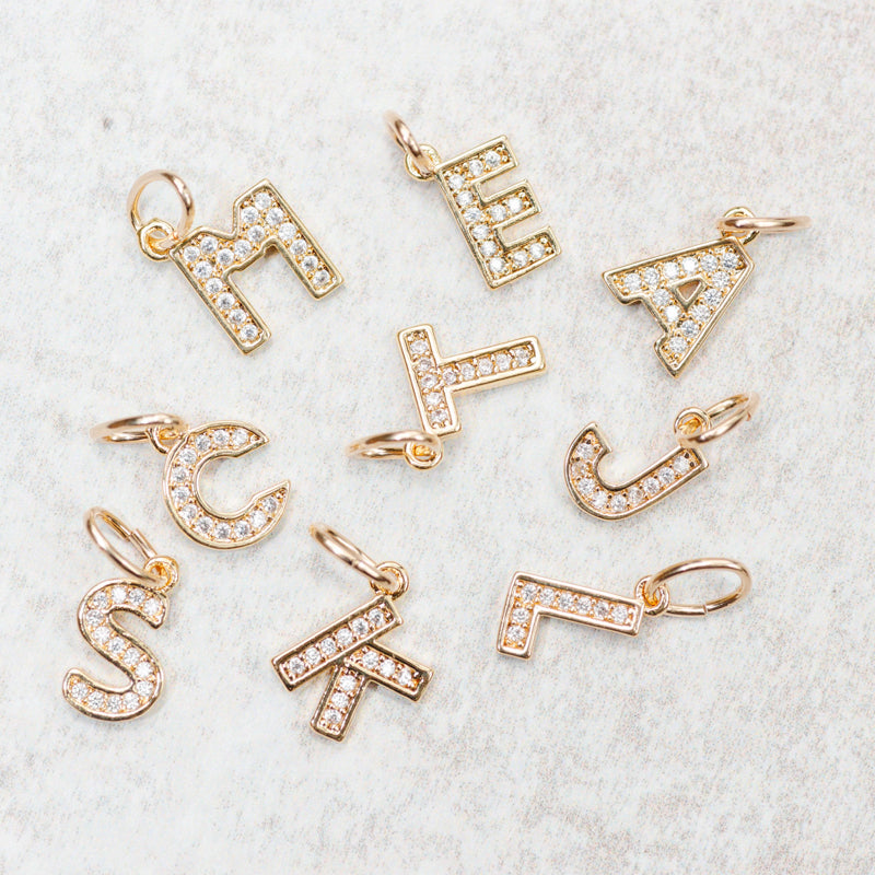 Farrah B Jewelry PAVE LETTER CHARM Gold