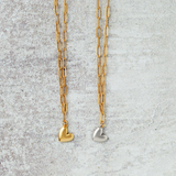 Virtue GOLD PAPERCLIP PUFFY SIDEWAYS HEART NECKLACE Silver