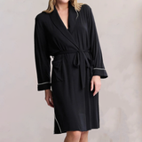 Barefoot Dreams LUXE MILK JERSEY ROBE WITH PIPING Black