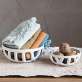 ROUND STONEWARE FRUIT BASKET BOWL