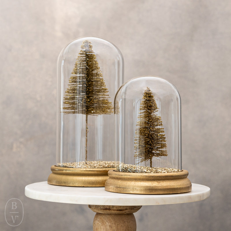 Creative Co-op LED BOTTLE BRUSH TREE IN GLASS CLOCHE