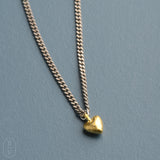 Virtue SILVER SMALL CURB CHAIN PUFFY HEART NECKLACE