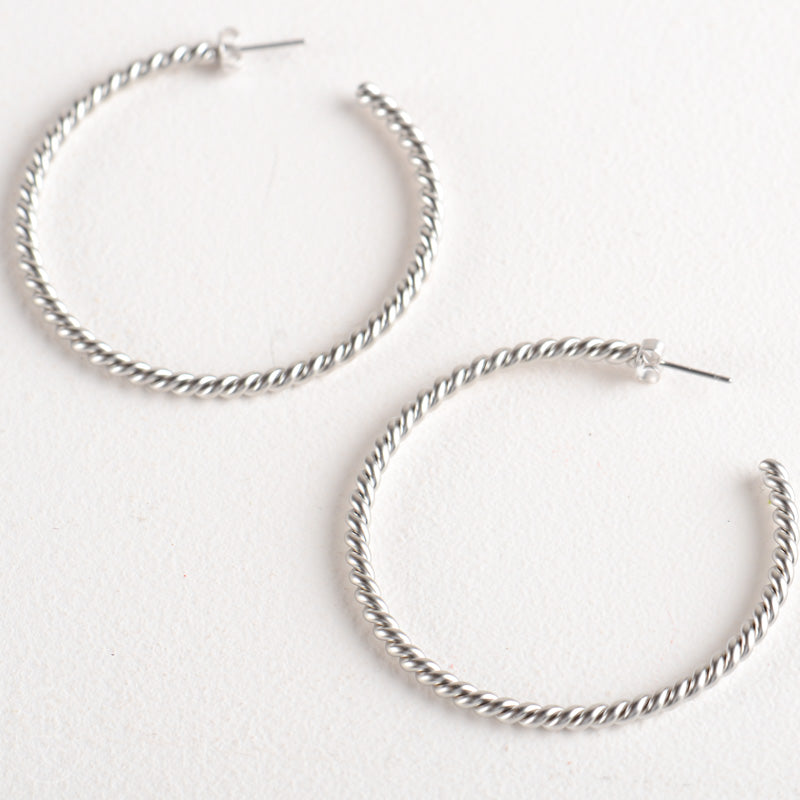Virtue LARGE TWISTED ROPE HOOP EARRINGS Silver
