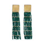 HARLOW BRASS TOP SOLID WITH GOLD STRIPE BEADED FRINGE EARRINGS