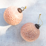 EMBOSSED FLOCKED GLASS BALL ORNAMENT