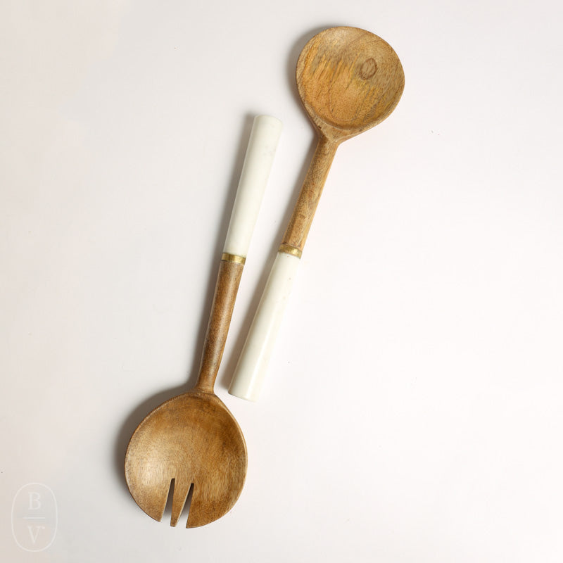 Zodax HERITAGE WOOD AND MARBLE SALAD SERVER SET