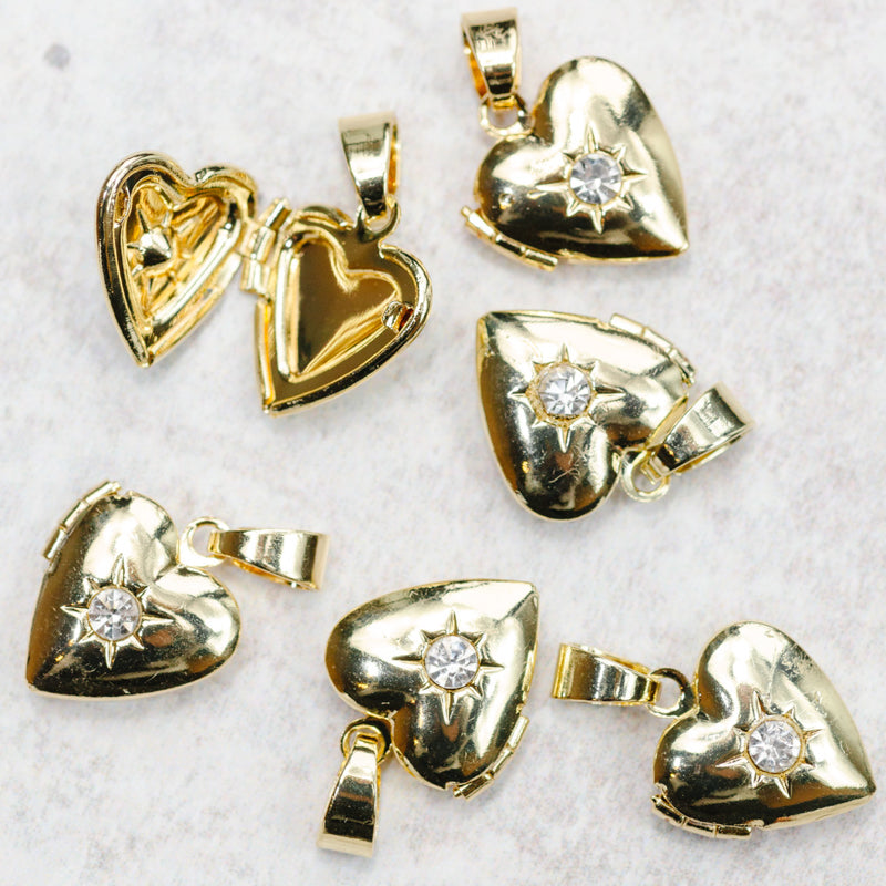 Farrah B Jewelry LOCKET HEART CZ CHARM Gold