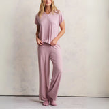 Barefoot Dreams LUXE MILK JERSEY PIPED SHORT SLEEVE PANT SET