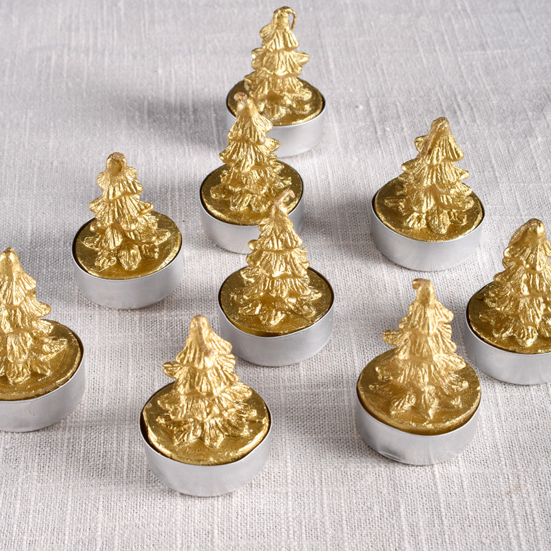 Creative Co-op UNSCENTED TREE SHAPED TEALIGHTS SET OF 9 Gold