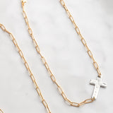 Virtue SILVER HAMMERED CROSS LARGE PAPERCLIP CHAIN NECKLACE