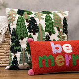 BE MERRY HOOK PILLOW WITH POM POM