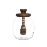Bloomingville GLASS HONEY JAR WITH WOOD LID AND ATTACHED DIPPER