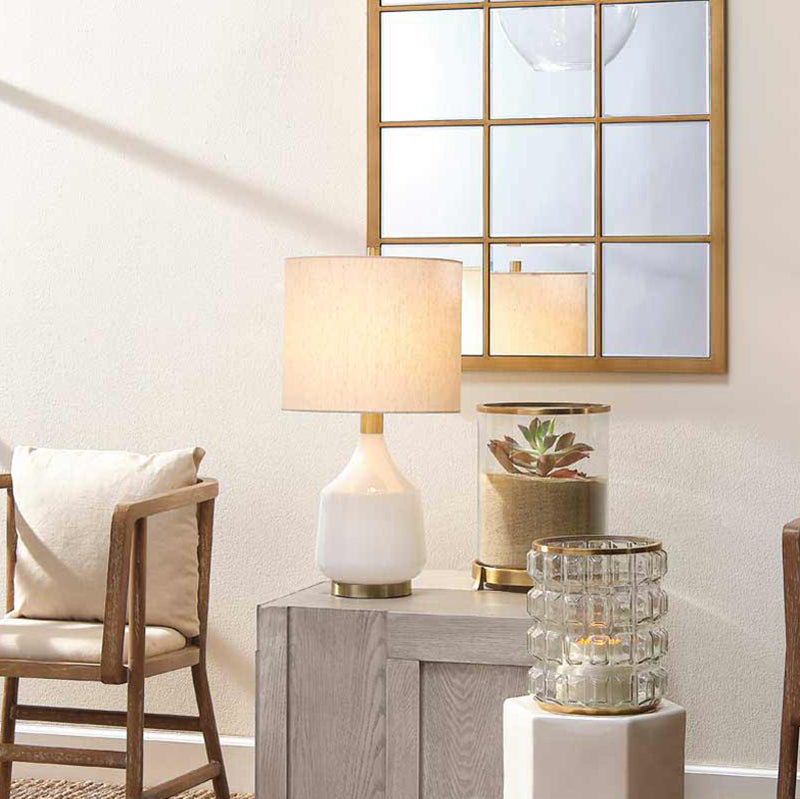 Jamie Young Company AMELIA TABLE LAMP White Brass Drum White Linen