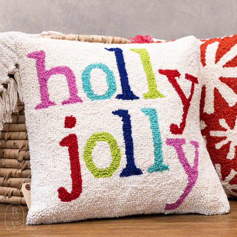 HOLLY JOLLY MULTI COLOR HOOK PILLOW