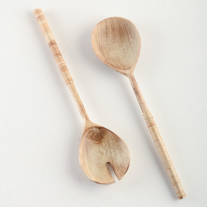Creative Co-op WOOD SALAD SERVERS WITH BAMBOO WRAPPED HANDLES SET OF 2