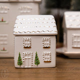 HAND PAINTED STONEWARE HOUSE COOKIE JAR