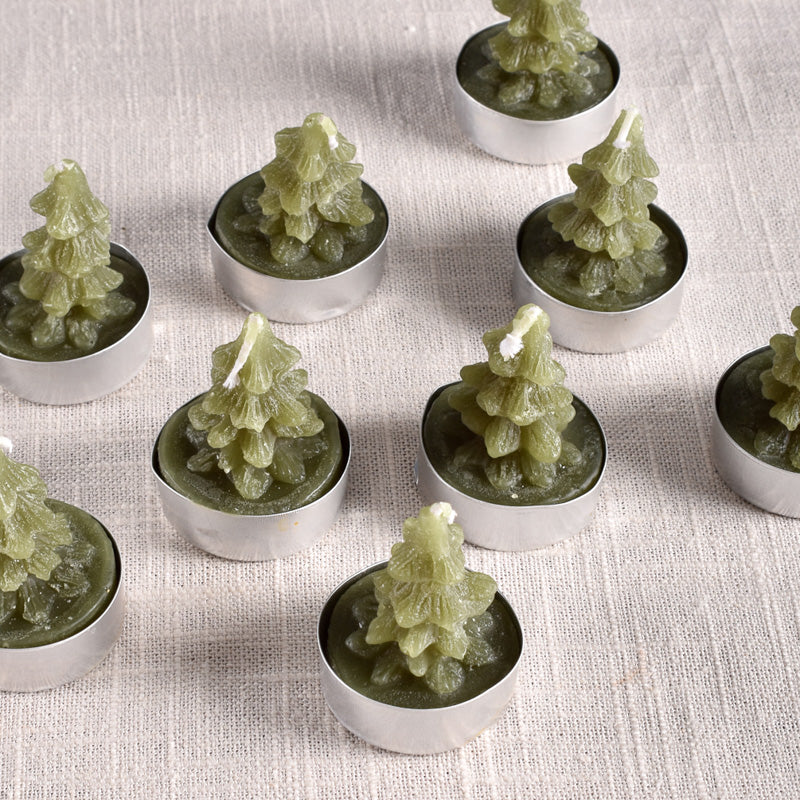 Creative Co-op UNSCENTED TREE SHAPED TEALIGHTS SET OF 9 Evergreen