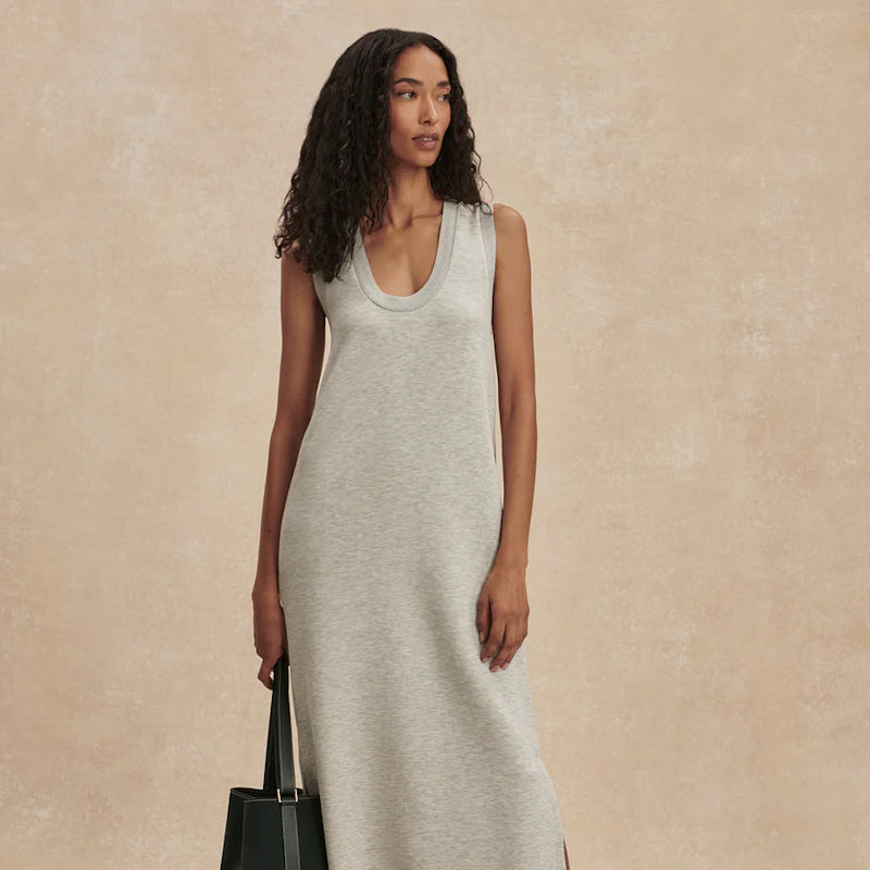 Varley KYLER TANK MIDI DRESS Light Grey Marl