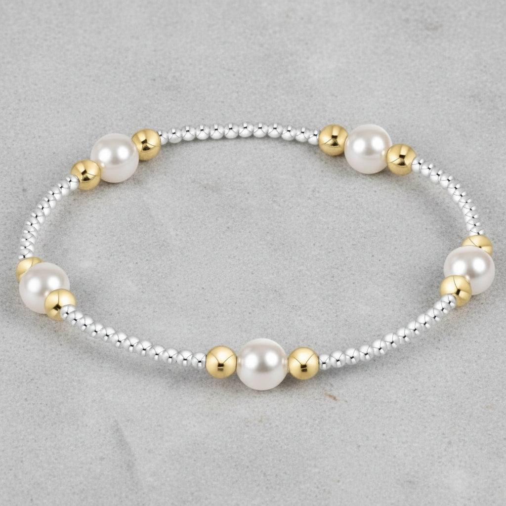 eNewton Design PURPOSE PEARL BEAD BRACELET Mixed Metal 6mm