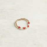 Beaded Blondes GAMEDAY POPPI RING Crimson & White