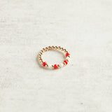 Beaded Blondes GAMEDAY POPPI RING Red & White