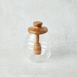 Bloomingville GLASS HONEY JAR WITH WOOD LID AND ATTACHED DIPPER