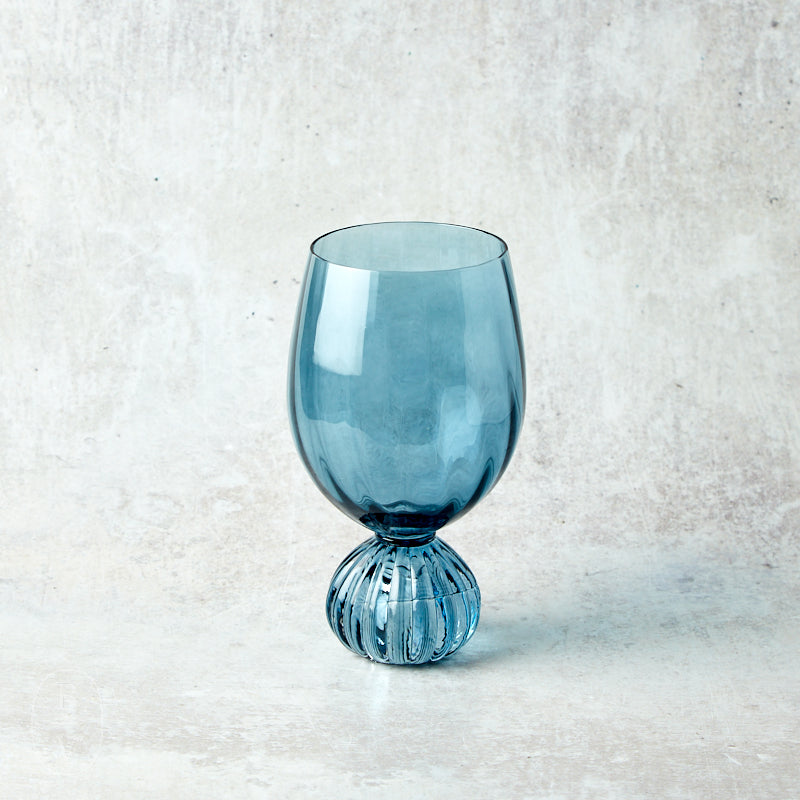 Bloomingville PLEATED FOOTED WINE GLASS Blue