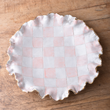 Dixie Pottery ROUND BOWL 14 CHECKERBOARD WITH 24K GOLD LUSTER RIM 1