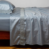 Bella Notte Linens BRIA FLAT SHEET WITH NOVOLA LACE Tahoe Blue