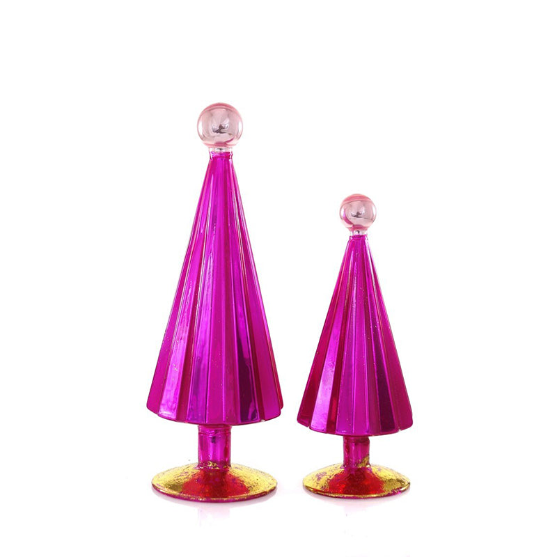 Cody Foster PETITE PLEATED GLASS TREE WITH BALL TOPPER Fuchsia Pink