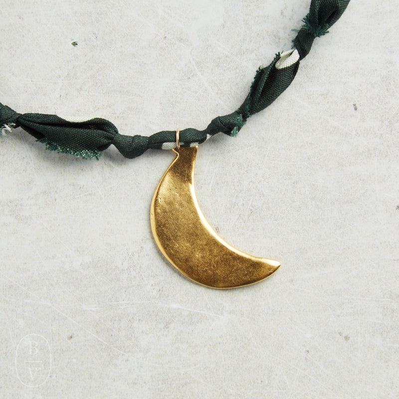 CV Designs BANDANA SINGLE CHARM NECKLACE Hunter Green Crescent Moon