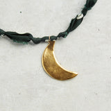 CV Designs BANDANA SINGLE CHARM NECKLACE Hunter Green Crescent Moon