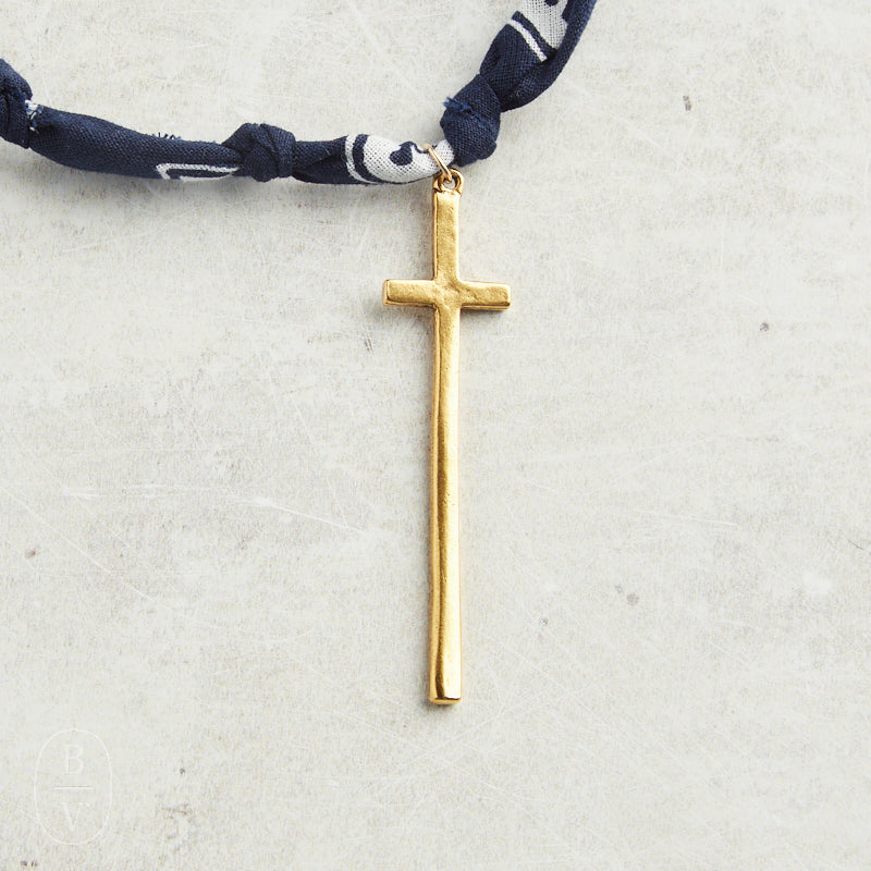 CV Designs BANDANA SINGLE CHARM NECKLACE Navy Skinny Cross