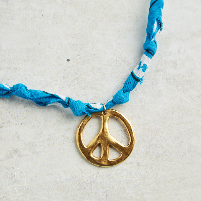 CV Designs BANDANA SINGLE CHARM NECKLACE Ocean Peace Sign
